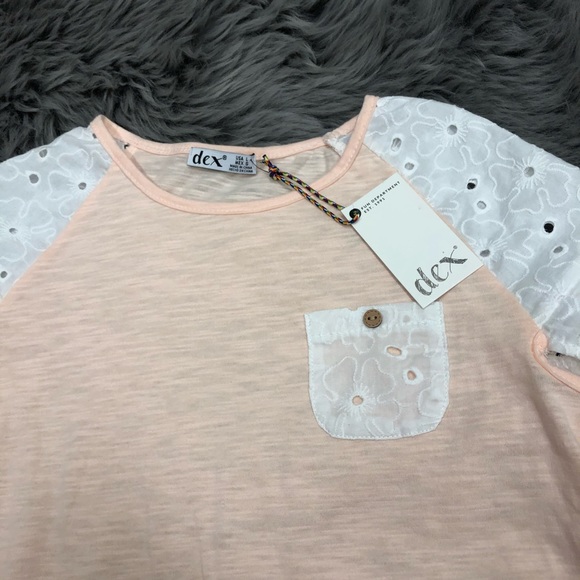 Dex | Girls Short Sleeve | Peach & White | Size Large - Picture 2 of 3